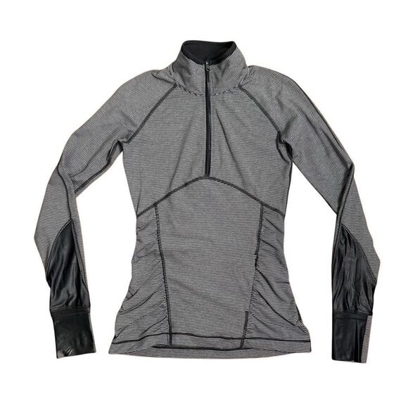 Lululemon Kriss Cross 1/2 Zip Pullover Tonka Stripe Black Women’s Size 4 - Picture 2 of 10